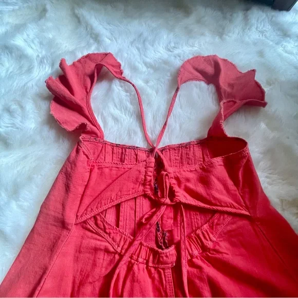 NWT 🆕 Anthropologie Pilcro XSP Flutter Sleeve Midi Dress - Redish Orange - Picture 9 of 12